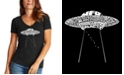 LA Pop Art Women's Word Art Flying Saucer UFO V-Neck T-Shirt